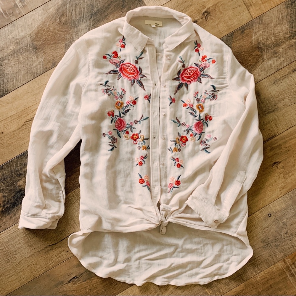Jella C Floral Embroidered Button Up Shirt
